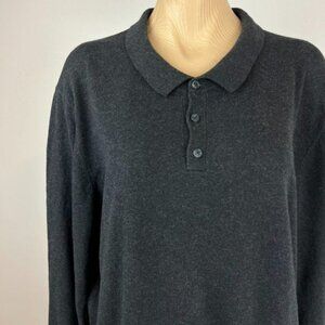 RW&Co Men's XL Dark Gray Collared Long Sleeve sweater Knit 100% Cotton